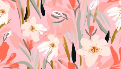 Foto op Canvas Hand drawn cute pink artistic flowers print. Modern botanical pattern. Fashionable template for design © Eli Berr