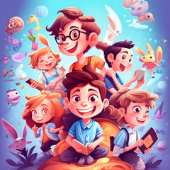 Children's day illustration, happy kids