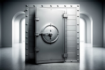 Front view of light silver bank vault door, closed Generative AI