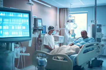 Obraz premium medical composition with people in futuristic clinic, ai tools generated image