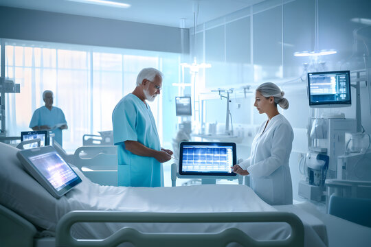 medical composition with people in futuristic clinic, ai tools generated image