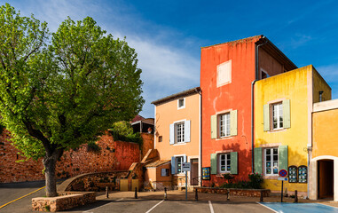 Colorful houses in the old town of Roussillon, Provence, Luberon, Vaucluse, France