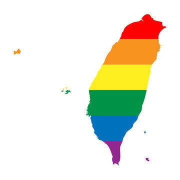 recommend clip art: Taiwan country silhouette. Country map silhouette in rainbow colors of LGBT flag.