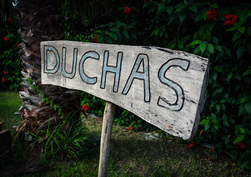sign for shower on spanish