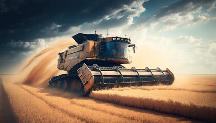 Fototapeta premium combine harvester working on field created with Generative Ai technology