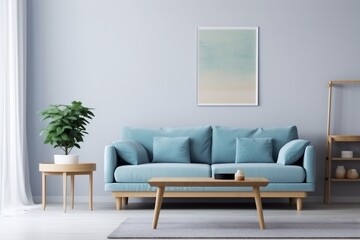 interior background copy space design empty three-dimensional couch loft pillow mock up brick. Generative AI.