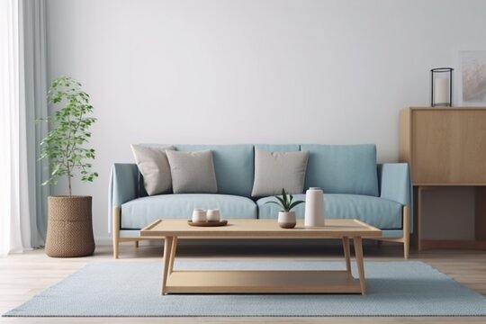 interior background cushion copy space luxury floor house carpet blue decoration white light. Generative AI.