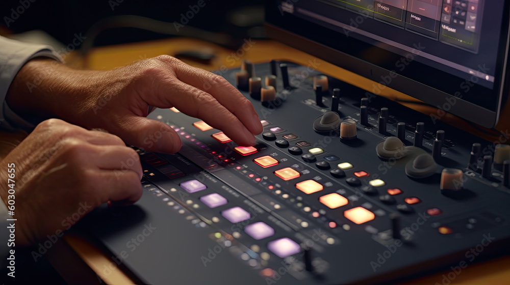 Aufkleber audio video switcher close up view generative ai