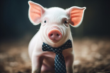 cute pig wearing a tie