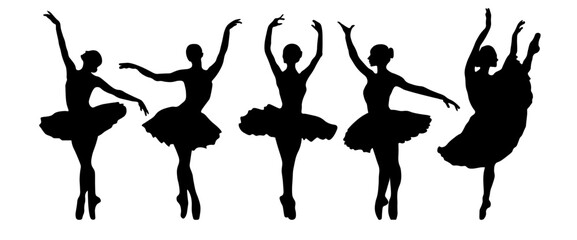 silhouettes of ballet dancers set ofsilhouettes of ballet dancers ballerinas beauty dancing - obrazy, fototapety, plakaty