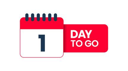 One Day to go, 1 Day left icon, 1 day to go vector on white background, Transparent date 