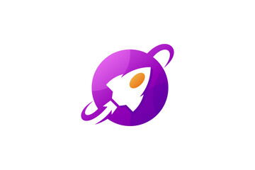 Rocket logo around planet orbit