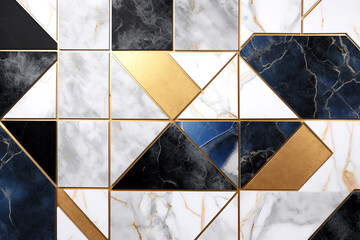 marble tile background with gold and black geometric tiles. generative AI
