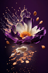 Flowers splash beautiful postcard or place for a subject. Generative AI,