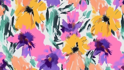 Vntage colorful flowers pattern, bright romantic print. Artistic flowers print. Modern Fashionable template for design.