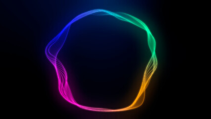 Fototapeta na wymiar Illustration of abstract cosmic vibrant color circle backdrop. Glowing neon lighting on dark background with copy space.