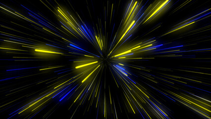 Abstract background with colorful spectrum. Bright blue yellow neon rays and glowing lines.