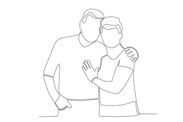 Grandfather embracing grandmother and one hand in pocket. Grandparent day one-line drawing