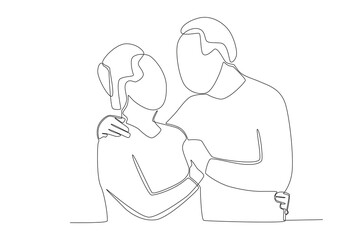 Grandparents looked at each other lovingly. Grandparent day one-line drawing