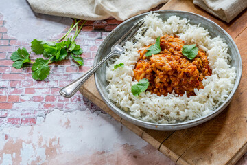 Chicken dhansak curry with rice