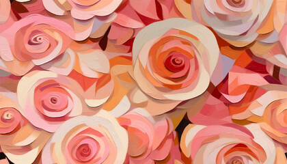 Hand drawn bright cute artistic flowers print. Modern botanical pattern. Fashionable template for design. Petals rose, expressionistic oil brushwork, light pink and white, vibrant impasto brushstrokes