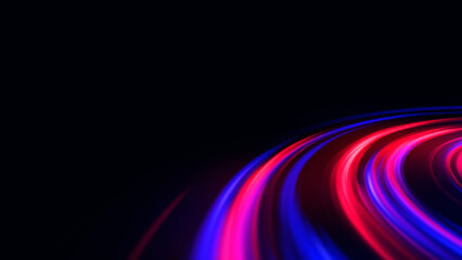 Illustration of abstract neon background with red and blue glowing lines. Fantastic wallpaper with colorful laser rays.