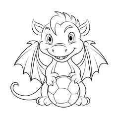 Coloring Book for Children - Dragon with a Soccer Ball. Vector illustration