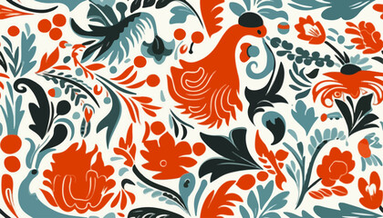 Ukrainian style ornament. Hand drawn abstract organic shapes pattern. Collage contemporary floral print. Fashionable template for design