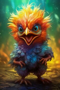 Crazy Chicken on a Colorful Background. Generative ai