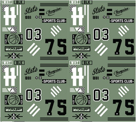 VRSITY SPORTY TYPOGRAPHY ALL OVER PRINT SEAMLESS PATTERN VECTOR ILLUSTRATION