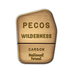 Pecos National Wilderness, Carson National Forest New Mexico wood sign illustration on transparent background