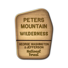 Peters Mountain National Wilderness, George Washington & Jefferson National Forest Virginia wood sign illustration on transparent background