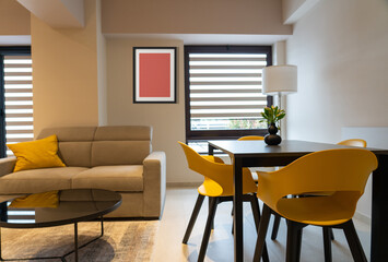 Stylish apartment interior with frame mockup