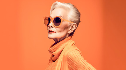 Mature Woman in Fashion Stylish as a Model Illustration Generative AI Background Cover Magazine