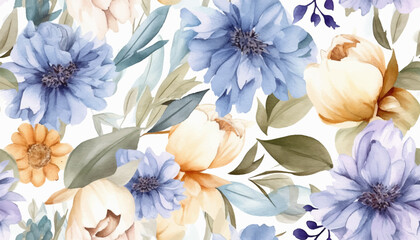 Modern abstract flowers collage pattern. Bright contemporary print. Fashionable template for design. Beautiful design purple blue peonies, rose