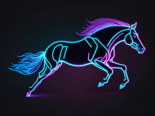 Running neon horse, logo icon, t-shirt print, animal. Generative AI