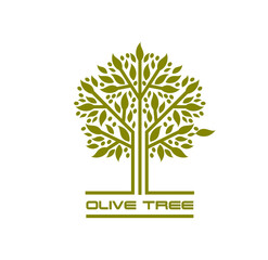 Olive tree, agriculture company icon. Mediterranean food product, organic farm garden or olive oil production vector symbol. Environment and ecology sign with abstract green tree crown