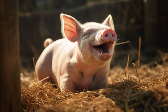 cute pig laughing