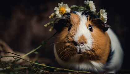 Fluffy guinea pig eats grass in meadow generated by AI