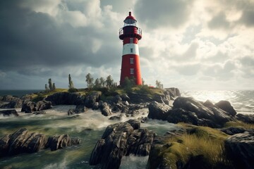 Obraz premium Beautiful coastal landscape with a lighthouse, generative ai