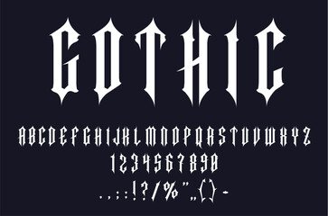 Gothic font, Medieval type or tattoo typeface and antique alphabet, vector typography. Vintage Gothic font letters, retro old Medieval typographic text with goth art signs and antique typeset script