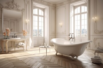 Fototapeta na wymiar Impressive luxurious bathroom and an elegant classic interior, generative ai