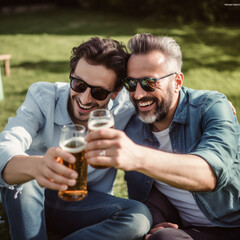 Vatertag, Vater und Sohn stoßen an, Bierkrug, Prost, Party, Feiern