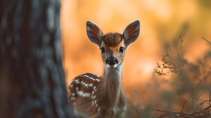 A realistic photo of a cute little baby deer - Generated AI