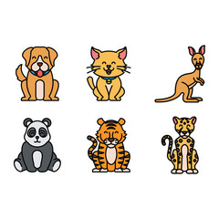  vector animals in cartoon style. Vector collection with mammals