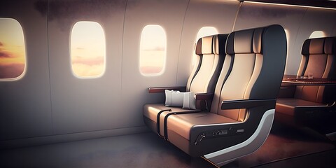 a comfortable seat in the first class cabin of the aircraft, generative AI - obrazy, fototapety, plakaty