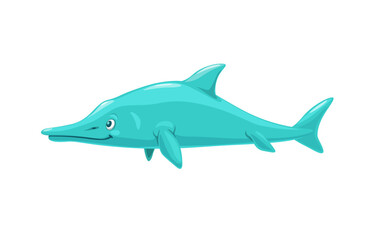 Cartoon ichthyosaurus dinosaur character. Isolated vector large extinct marine reptile from Early Triassic to Late Cretaceous period. Stenopterygius quadriscissus swimming ocean wildlife creature
