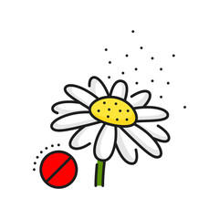 Flower pollen allergy color line icon. Respiratory disease, spring seasonal allergy thin line vector pictogram. Breathing problem, plant pollen allergen outline sign or icon with chamomile flower