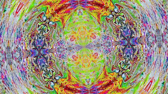 Kaleidoscopic circles abstract background. Seamless animation of a zoom in wallpaper flowers painted in impressionist style
