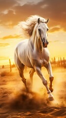Fototapeta na wymiar Arabian Stallion Galloping Through a Sun-kissed Field. Generative ai